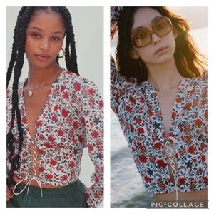 EUC Realisation Par The Bennie Silk Top in White Batik Floral by Realisation Par